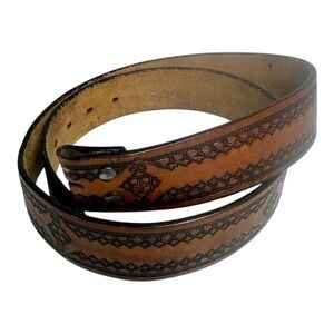 Wrangler Vintage Brown Leather Western Belt Men's 34 Top Grain Cowhide No Buckle